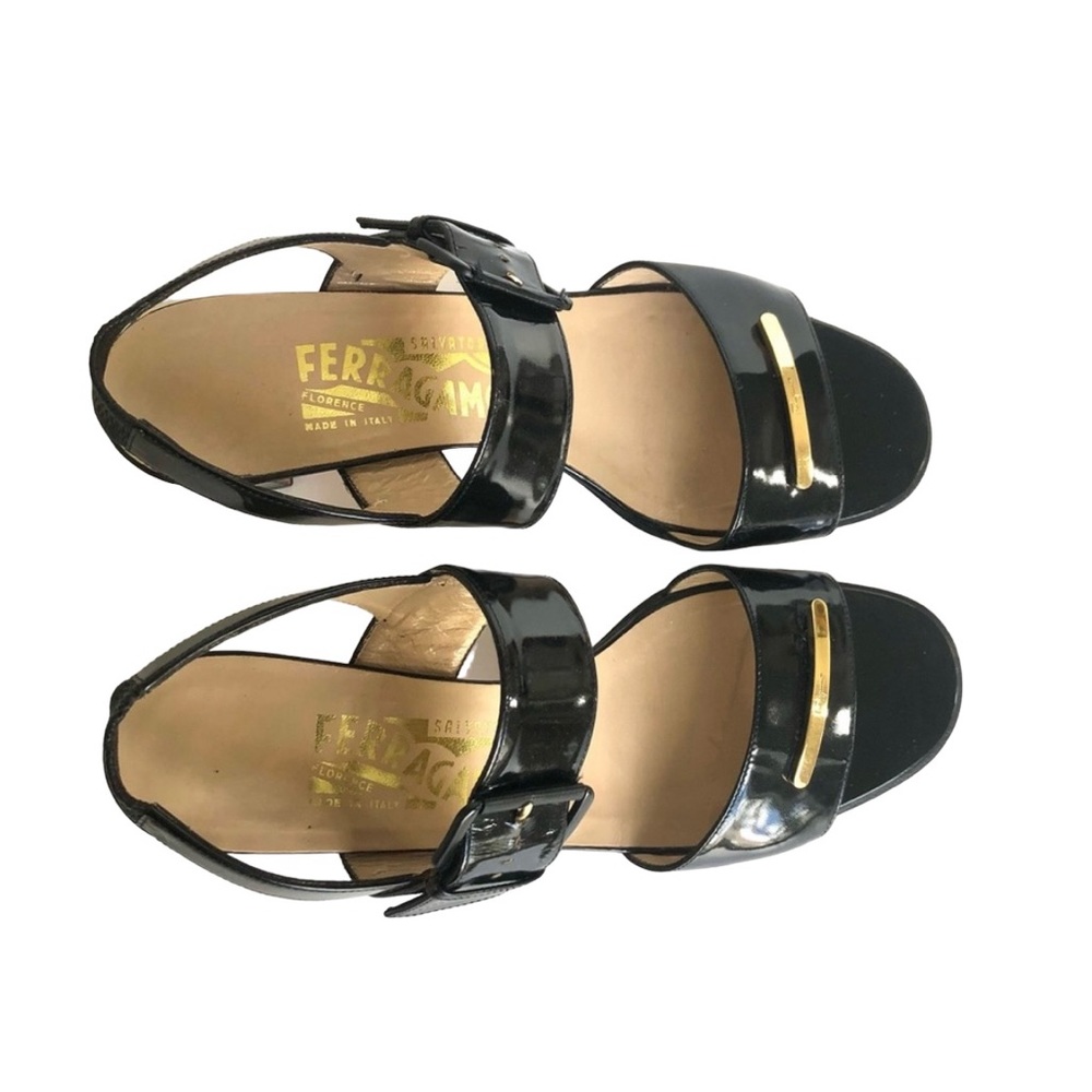 Salvatore Ferragamo Black Patent Leather Heeled Sandals Women’s Size 7.5 - Picture 3 of 12